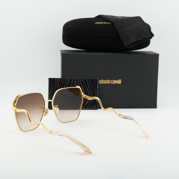 Roberto Cavalli SRC035M 0400 Geometric Sunglasses - Gold/Brown main image 5